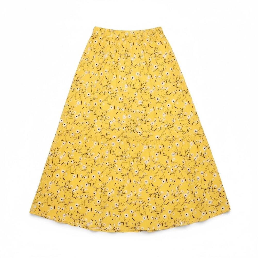 Younrui Yellow Floral Maxi Skirt Women’s 1XL High Waist A-Line Flowy Boho NWT